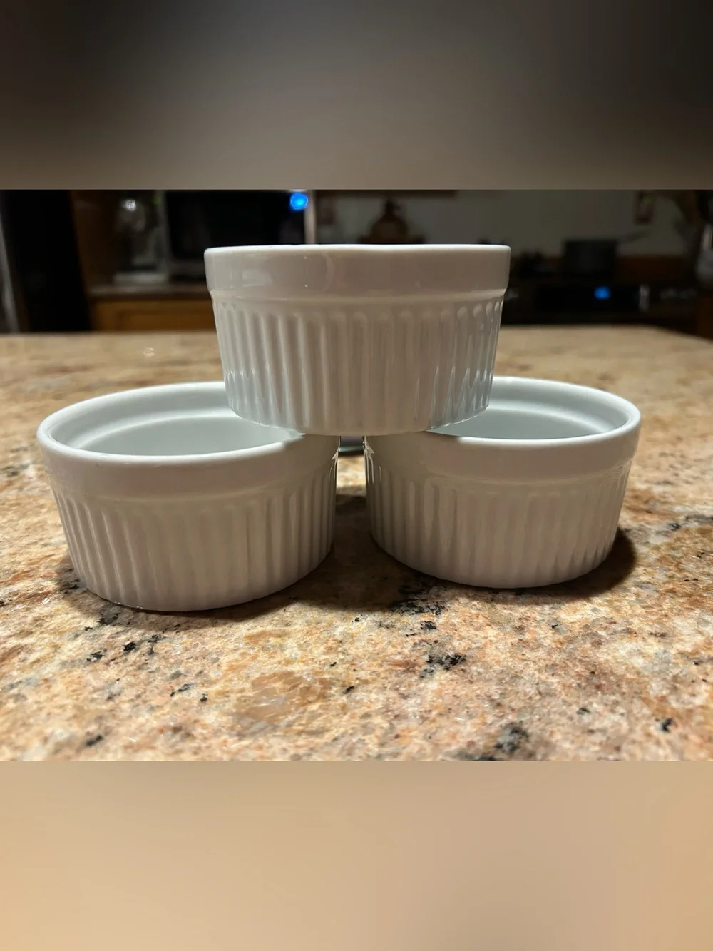 HIC White Fine China Porcelain Ramekin Set of 3 w/Classic Fluted Design 6 oz
